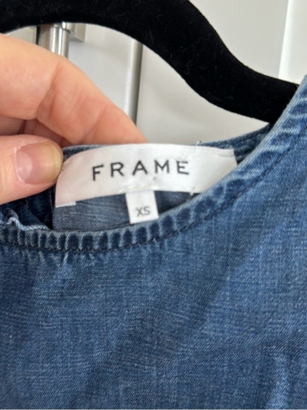 Frame Denim Blue Ruffle Tie-Front Denim Top - Picture 2 of 3